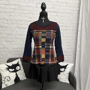 Vintage Vin Rouge patchwork knit sweater with fishnet details slim fit Size S M